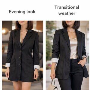 Tahari Black Colorblock Multipocket Blazer Jacket | Fully Lined | Striped Cuffs